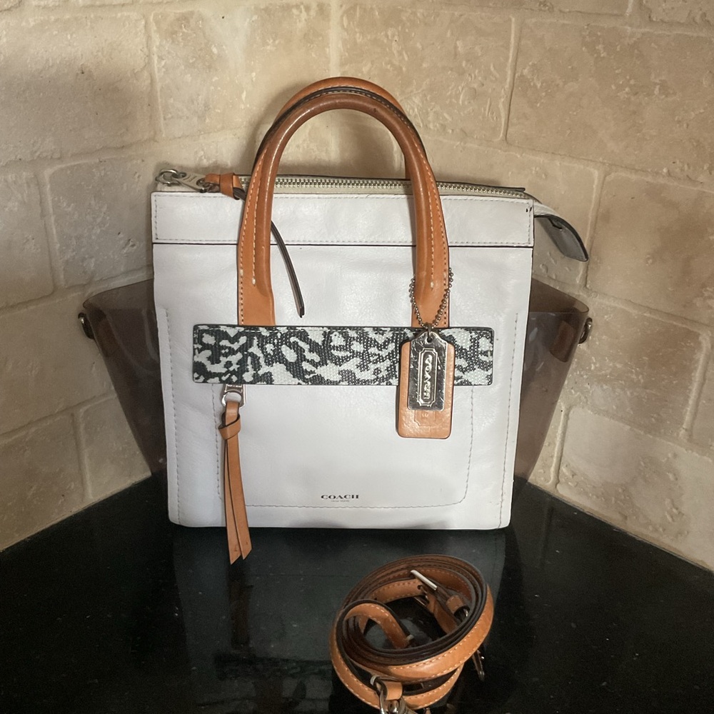 Coach White and Brown Satchel with Structured Design